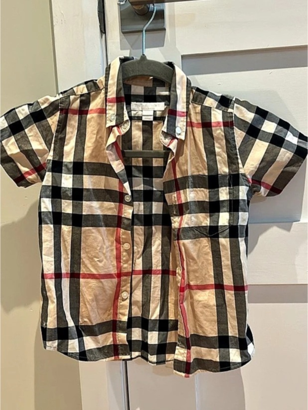 Burberry Children's Vintage Check Short-Sleeve Shirt Kids Plaid Cotton Button